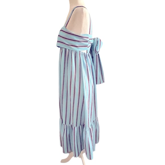 Anthropologie Zhu Sky Blue/Red Striped Maxi/Midi Sundress S - Picture 5 of 8